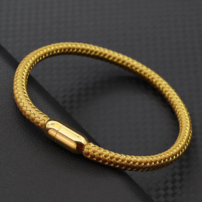 Gold Stainless Steel Men’s Magnetic Rope Bracelet 6mm – Luxury Outdoor Casual