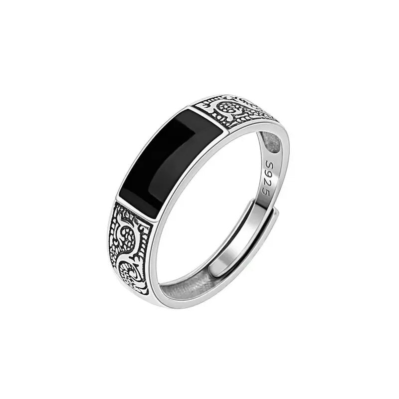 MGS 925 Sterling Silver Black Retro Dragon Pattern Ring For Men - Man Gifts Shop