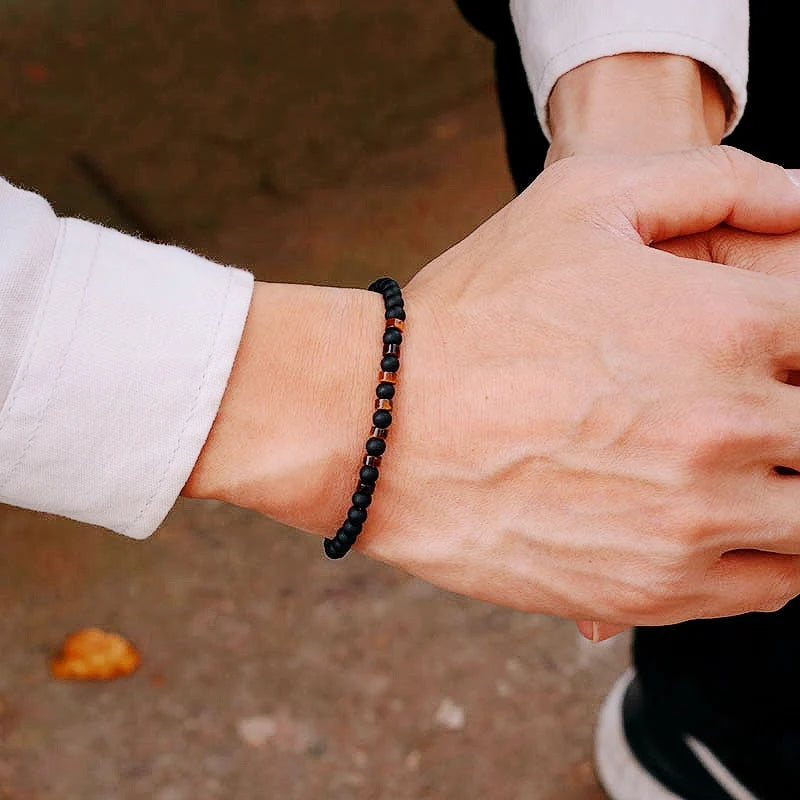 Men’s Natural Stone Beaded Bracelet – 4mm Onyx, Tiger Eye, and Bohemian Style Wristband