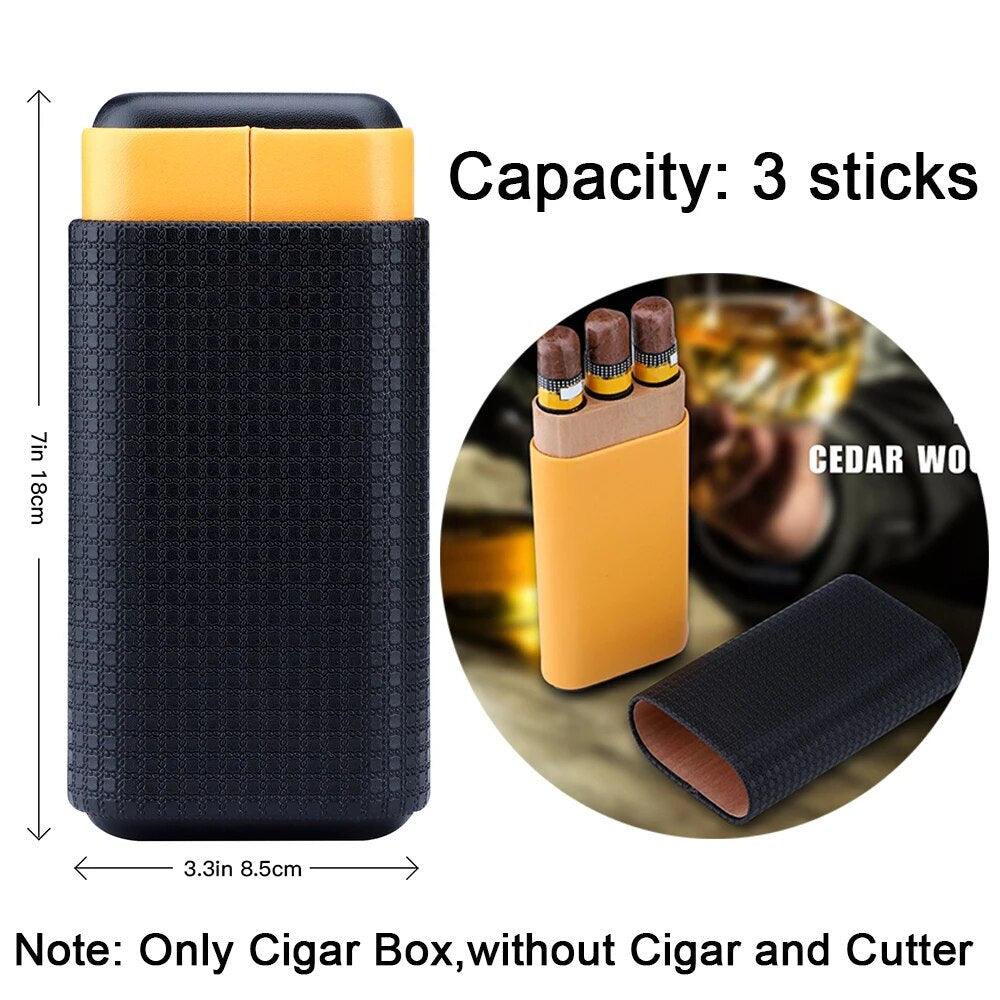 Cowhide Leather Three-Finger Portable Cigar Case with Silver Cigar Cutter - Man Gifts Shop