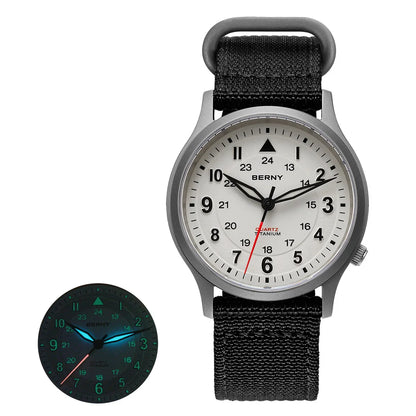 BERNY Men's Titanium Pilot Watch – Classic Field Quartz Wristwatch with Super Luminous Dial, Sapphire Crystal, 5ATM Water Resistant