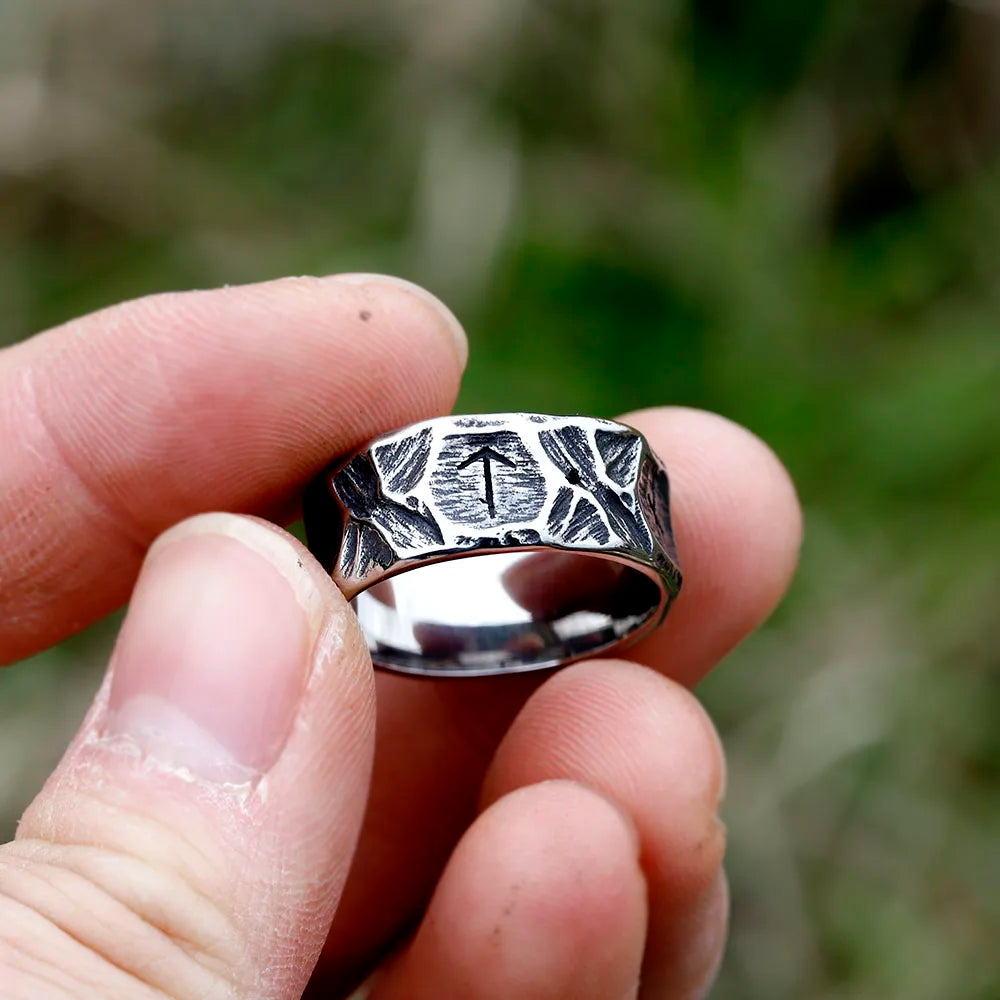 MGS Vintage 316L Stainless Steel Viking rune Ring for Men