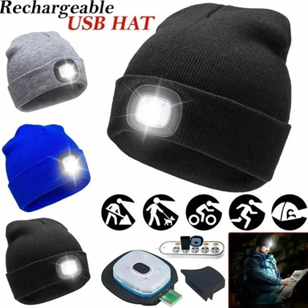 Unisex LED Beanie with Light, USB Rechargeable Hands-Free LED Headlamp Hat - Man Gifts Shop