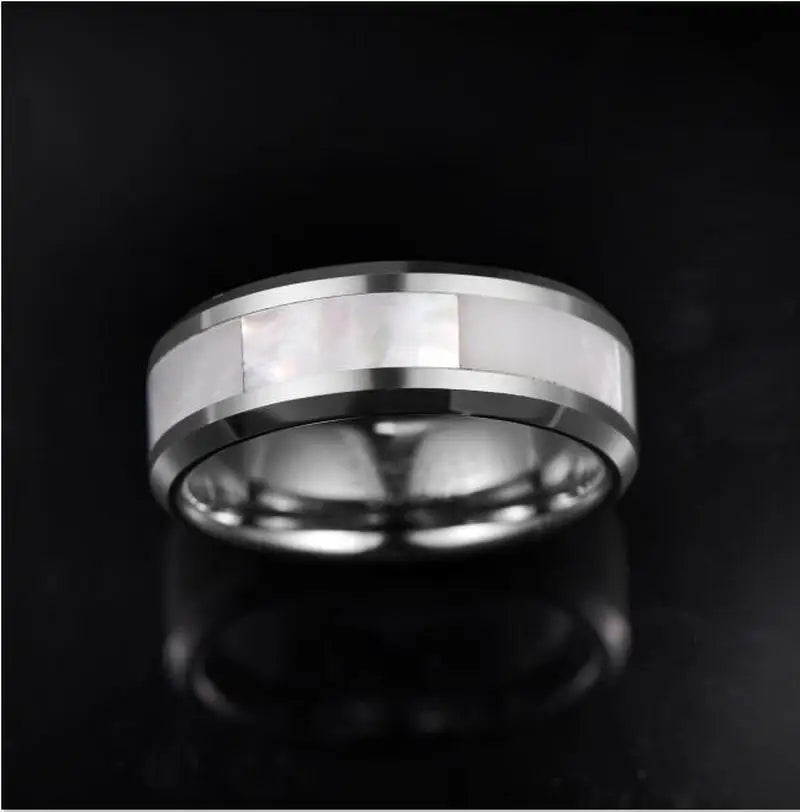 8mm Tungsten Carbide Inlay White Mother-of-pearl Ring - Man Gifts Shop