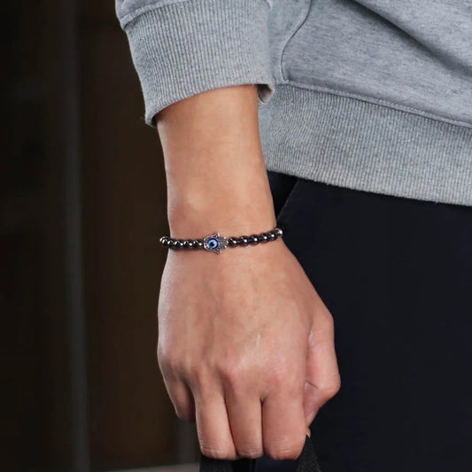 🧿 Handmade Evil Eye & Hematite Bracelet – Inner Strength Meets Style
