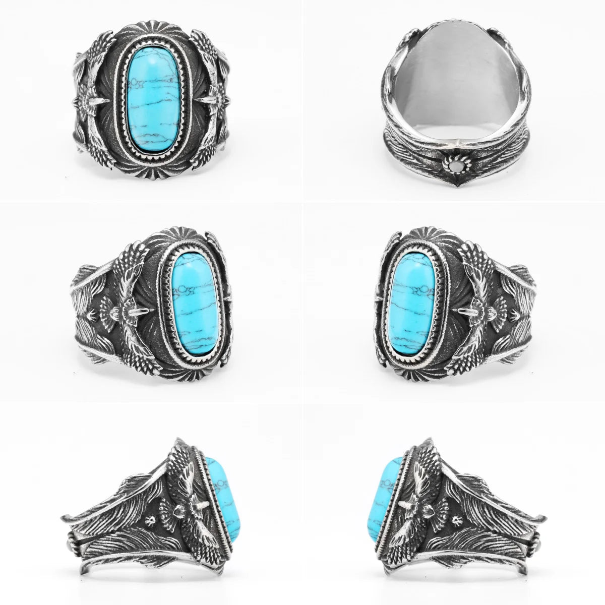 MGS 316L Stainless Steel Turquoise Gemstones Ring - Man Gifts Shop