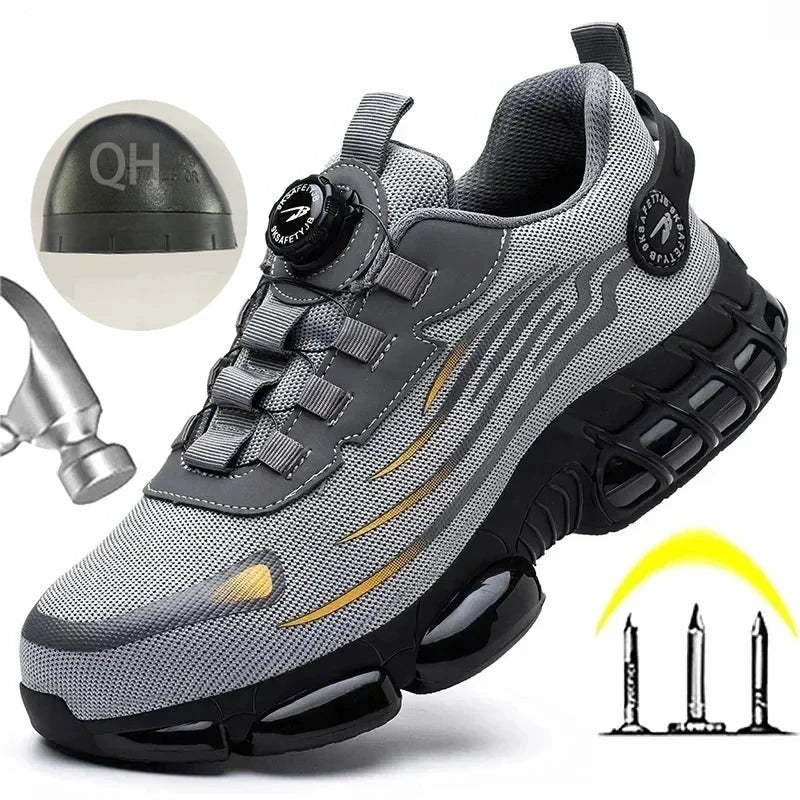 Rotating Button Safety Shoes for Men – Anti-Smash, Anti-Puncture, and Protective Work Boots