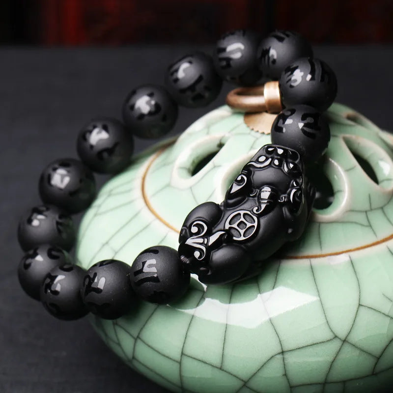 MGS Natural Obsidian Fengshui Pixiu Beaded Bracelet for Men