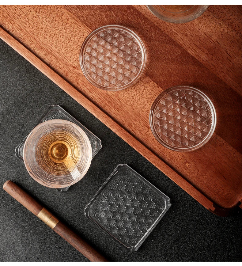 MGS Japanese Style Sea Wave Pattern Glazed Whiskey Glass Coaster