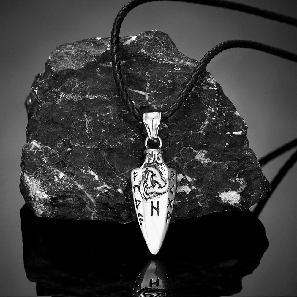 Empower Your Journey: Odin's Spear Gungnir Necklace in Gold Stainless Steel with Valknut Talisman