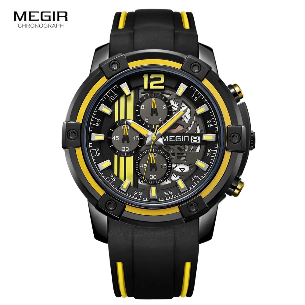 Original MEGIR Men's Black Silicone Strap Quartz Chronograph Sports Wristwatch - Man Gifts Shop