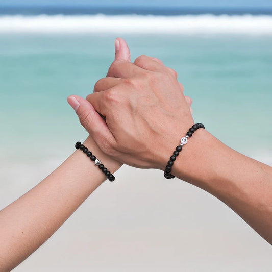 MGS Onyx Heart Initial Bracelet Set – Couple's Love Gift