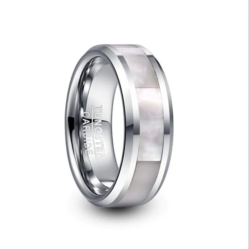 8mm Tungsten Carbide Inlay White Mother-of-pearl Ring - Man Gifts Shop