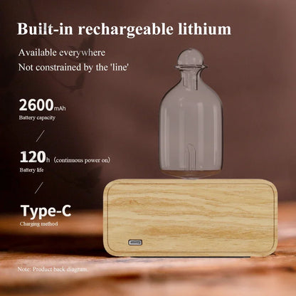 Glass Essential Oil Diffuser with Wood Grain Base – 2600mAh Aromatherapy Nebulizer for Home & Office