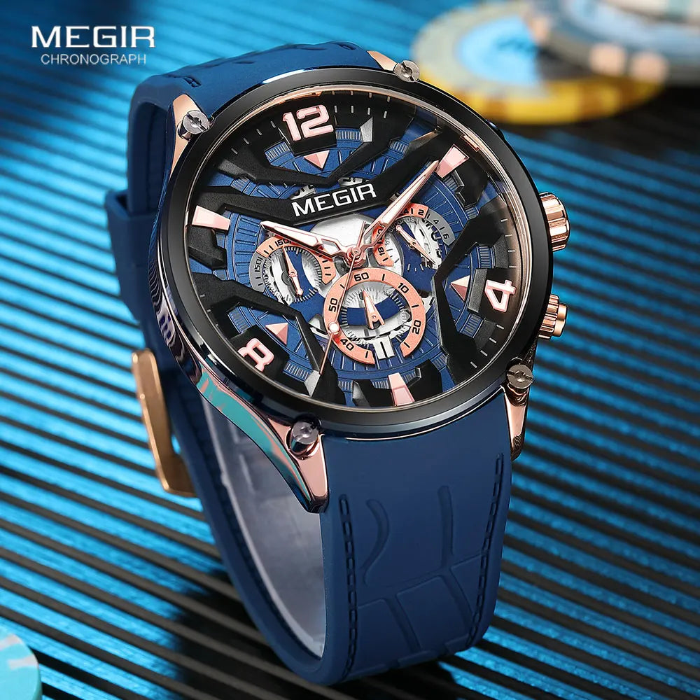 Original MEGIR Luxury Silicone Strap Waterproof Chronograph Quartz Wristwatch - Man Gifts Shop