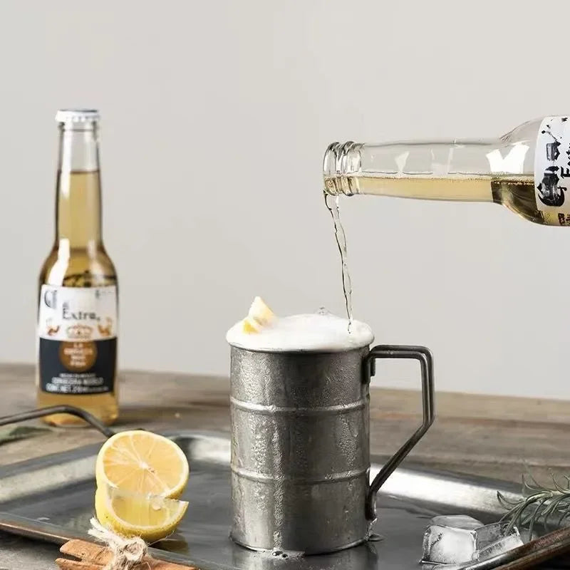 Cheers in Style: Retro Stainless Steel Oil Barrel Beer Mug – Your Industrial-Chic Drinking Essential