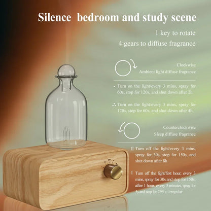 Glass Essential Oil Diffuser with Wood Grain Base – 2600mAh Aromatherapy Nebulizer for Home & Office