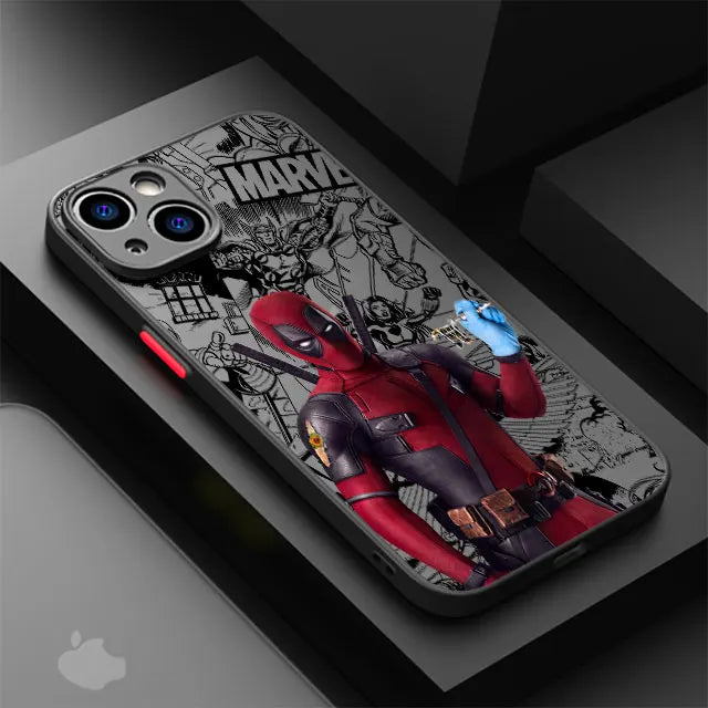 Marvel Deadpool Hard PC Luxury Matte Cover Case for iPhone 11, 12, 13, 14, 15, 16 Pro, Max, Mini, and Plus