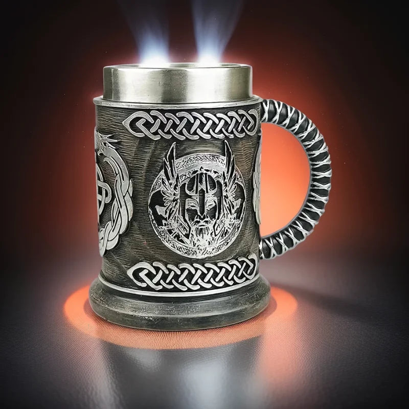 Embrace the Spirit of Odin: New German Bucket Beer Mug - A Vintage Stainless Steel Tribute to Medieval Nordic Mythology