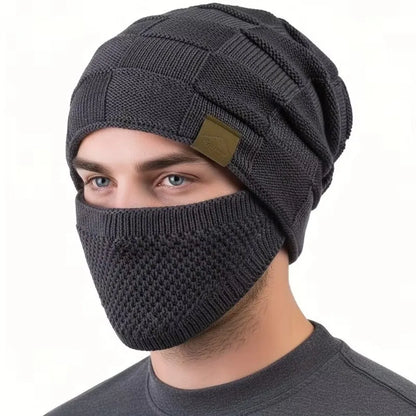 Gorro de invierno unisex de talla grande con cubrebocas, tejido suave, cálido y holgado, con puños para hombres y mujeres.