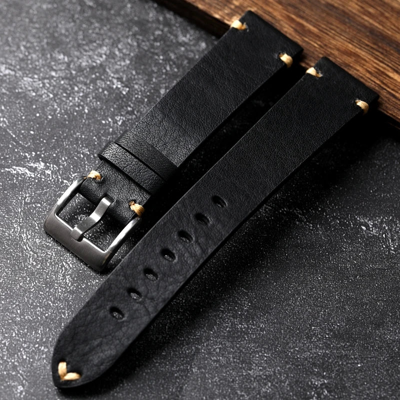 Handmade Genuine Leather Watchband in Vintage Old Brown & Black | Soft Men's Bracelet in 18-22MM | Premium First Layer Cowhide