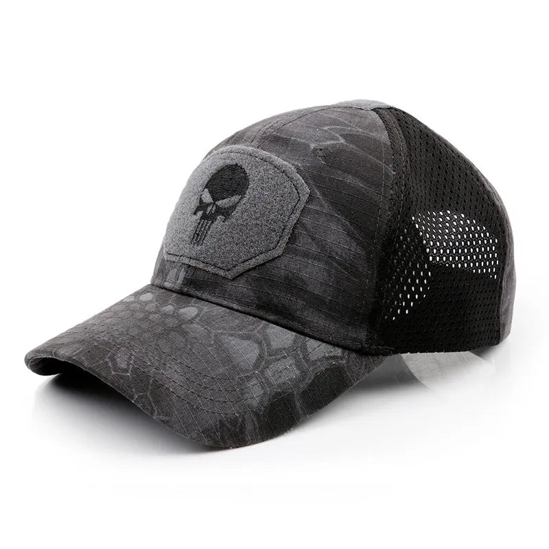 Stay Cool and Camouflaged with our MGS Military Skull Baseball Mesh Cap - Man Gifts Shop