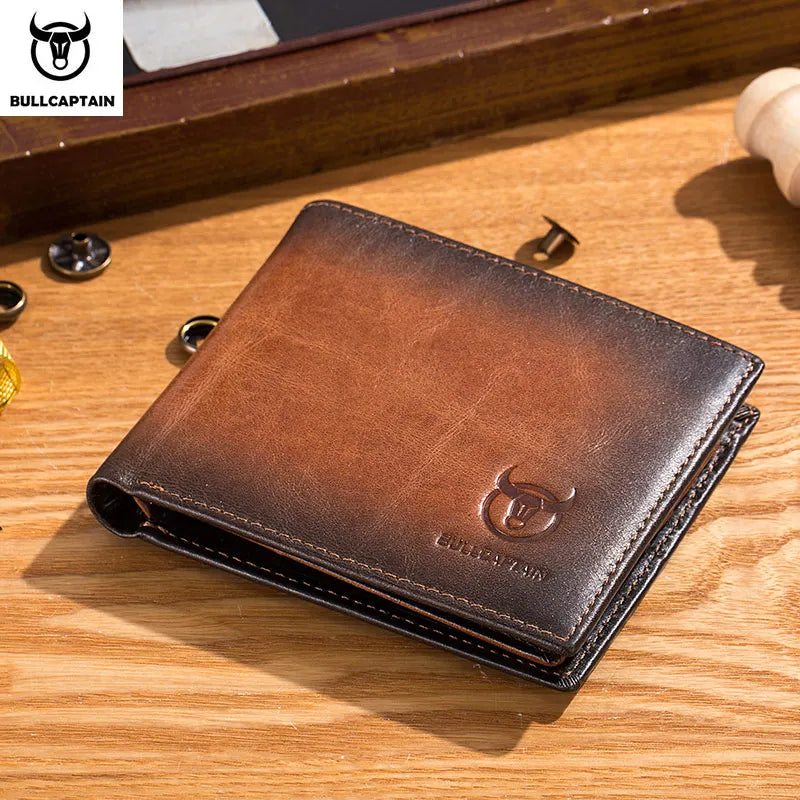 Original BULLCAPTAIN RFID Blocking Men's Leather Wallet Bifold Slim Wallet Multi-card Card Holder - Man Gifts Shop