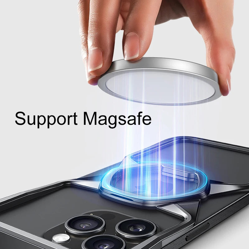 Metal Bumper MagSafe Case with Stand for iPhone 14/15 Pro Max – Aluminum Alloy Removable Cover