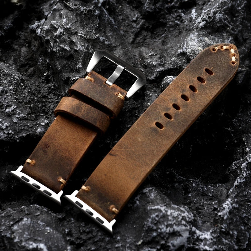 Handmade Cowhide Leather Watchband For Apple Watch 8/7 Ultra Strap 45 49MM