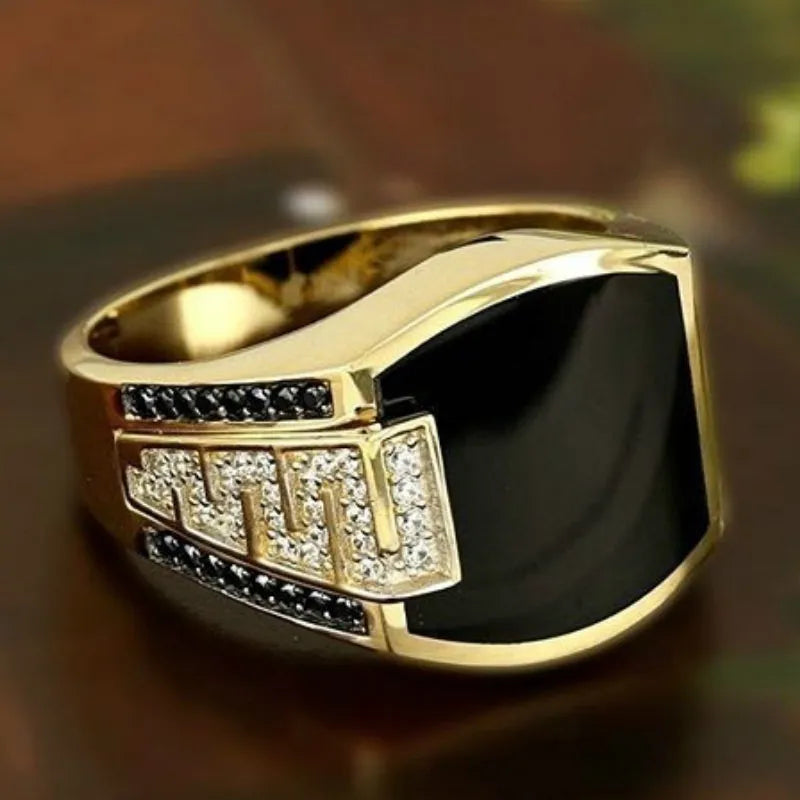 Classic Men's Ring Inlaid Black Zircon Stone - Man Gifts Shop