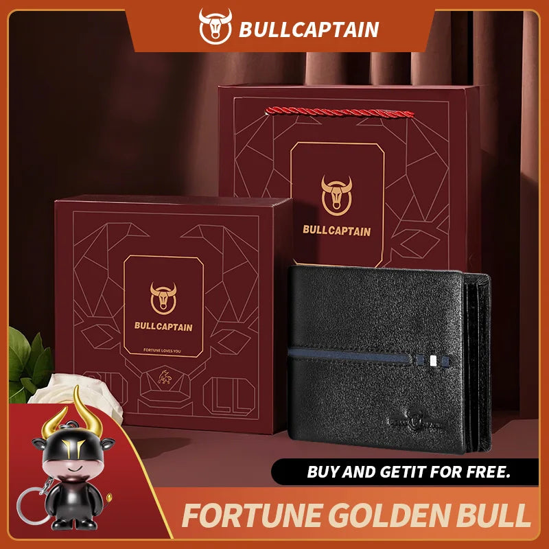Cartera original BULLCAPTAIN de piel auténtica para hombre, cartera de negocios de diseño de marca.