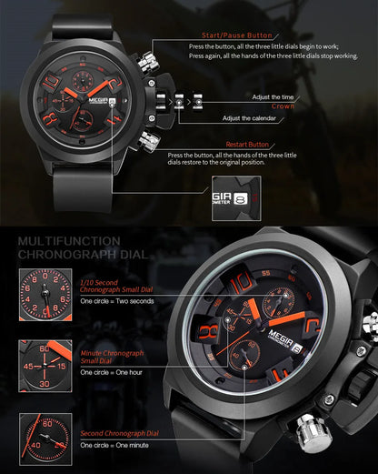 Original MEGIR Luxury Fashion Sport Military Chronograph Luminous Big Dial Men Watch - Man Gifts Shop