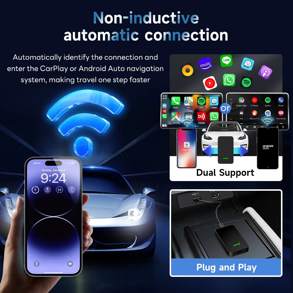 Original CarlinKit 5.0 Wireless CarPlay & Android Auto Adapter | Dual-Band WiFi, Auto Connect, Plug & Play