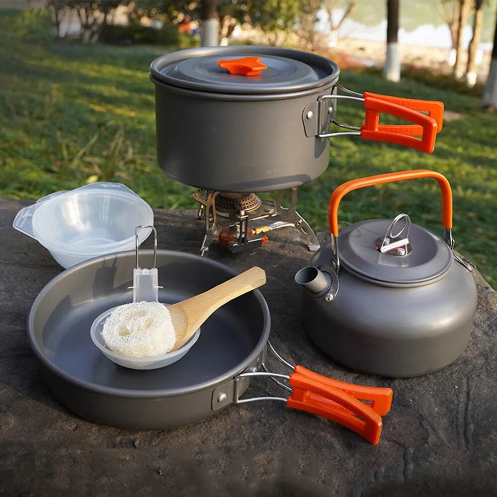 Camping Cookware Set Aluminum Portable Outdoor Tableware Cookset Kit - Man Gifts Shop