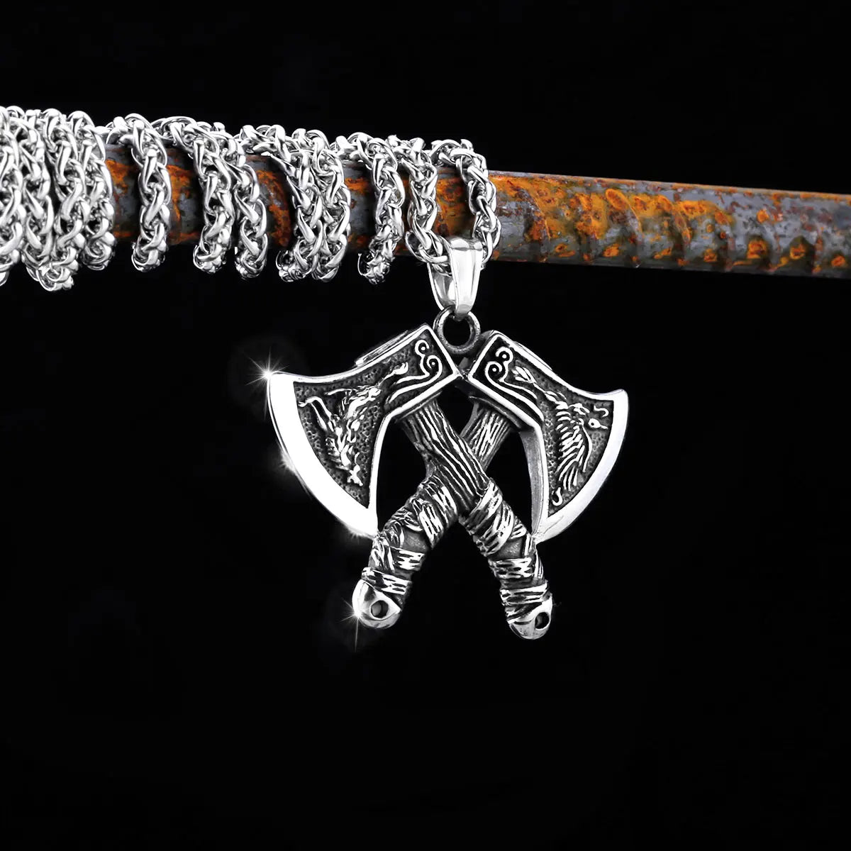 Forge Your Bold Viking Style with Stainless Steel Viking Axe Necklace - Valknut Pendant for Men - Man Gifts Shop