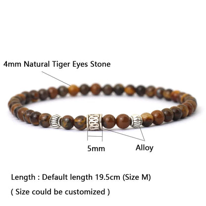 Men's 4mm Tiger Eye Lava Beaded Bracelet, Viking Style Anxiety Bracelet