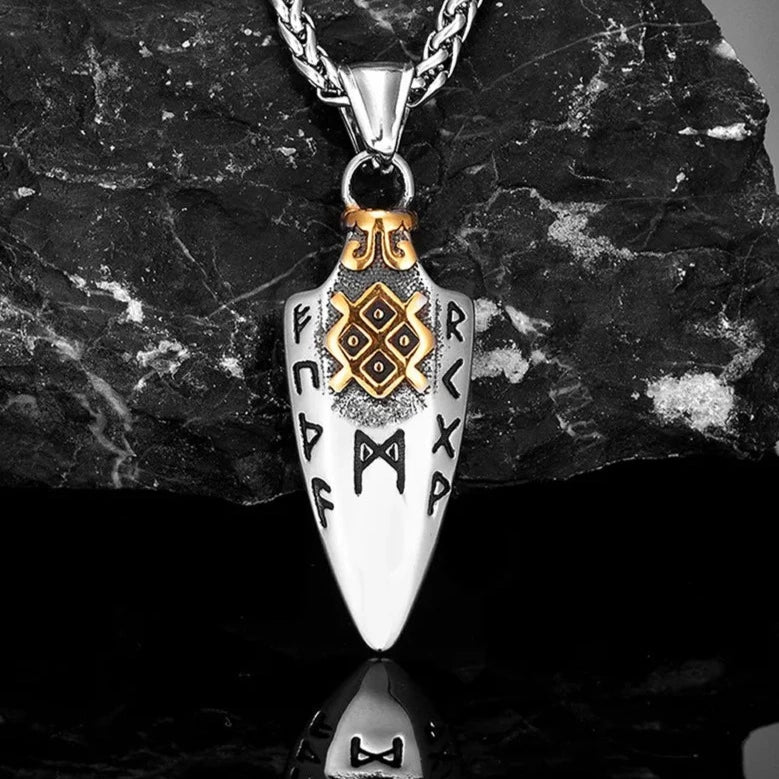 Empower Your Journey: Odin's Spear Gungnir Necklace in Gold Stainless Steel with Valknut Talisman