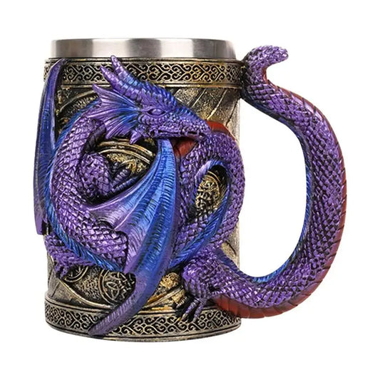 MGS Medieval Double Dragon Goblet Creative 3D Beer Mug Resin Stainless Steel