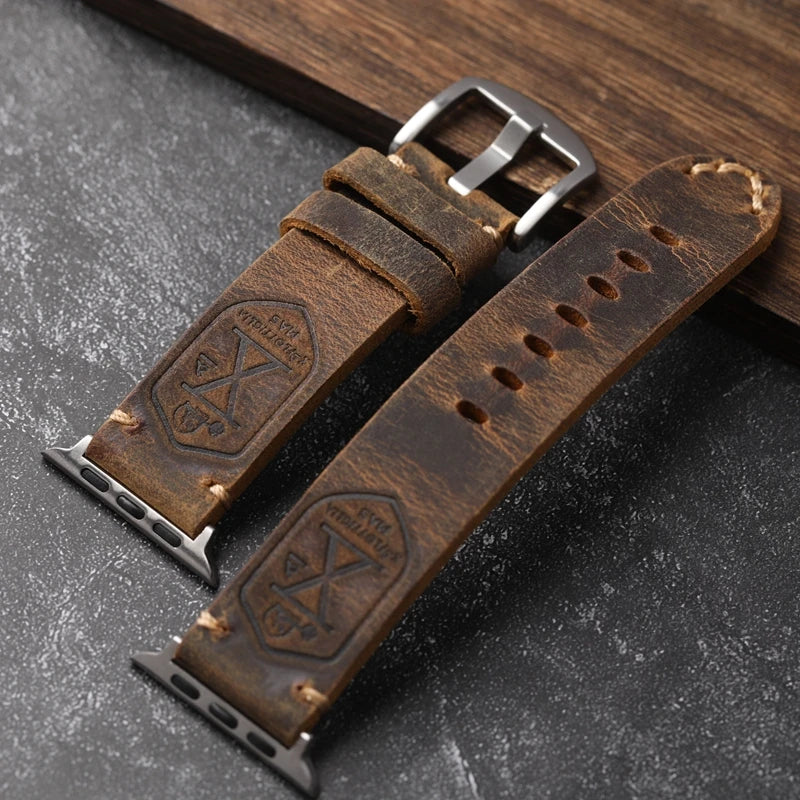 Handmade Genuine Leather Cowhide Apple Watch Watchband - Man Gifts Shop