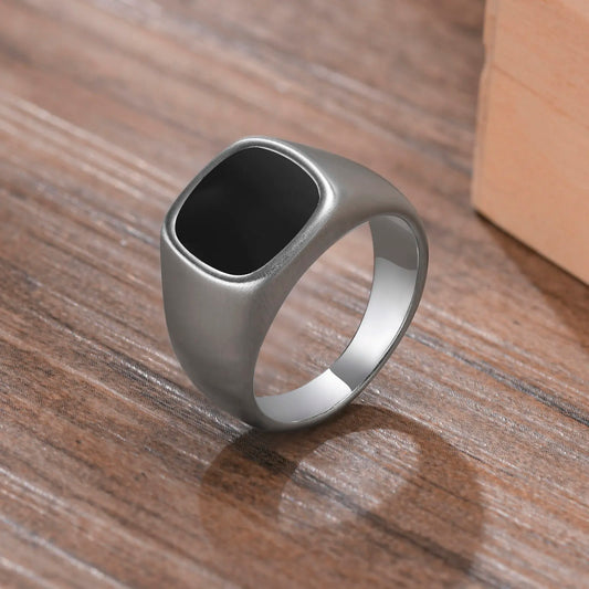 MGS 12.5mm Signet Ring - A Bold Stainless Steel Statement Ring for Men with a Square Top, Perfect for Gothic and Punk Rock Styles - Man Gifts Shop