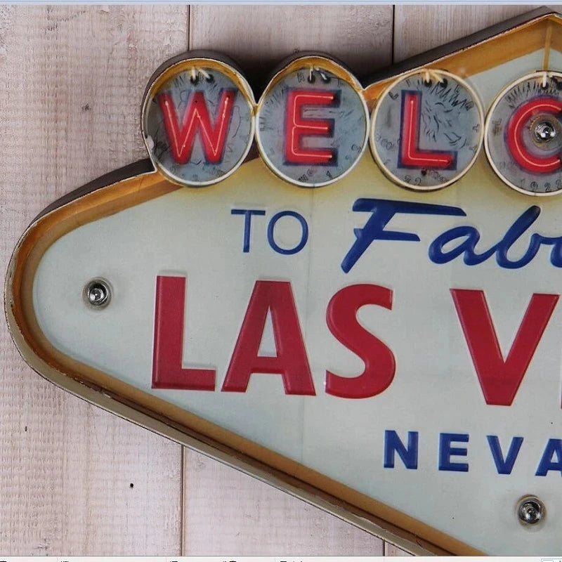 Bring Vegas Home: Vintage Las Vegas Welcome Neon Sign - Illuminated Hanging Metal Decor for Bar, Pub, Cafe, and Home - Man Gifts Shop