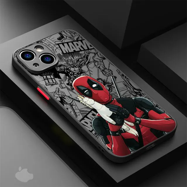 Marvel Deadpool Hard PC Luxury Matte Cover Case for iPhone 11, 12, 13, 14, 15, 16 Pro, Max, Mini, and Plus