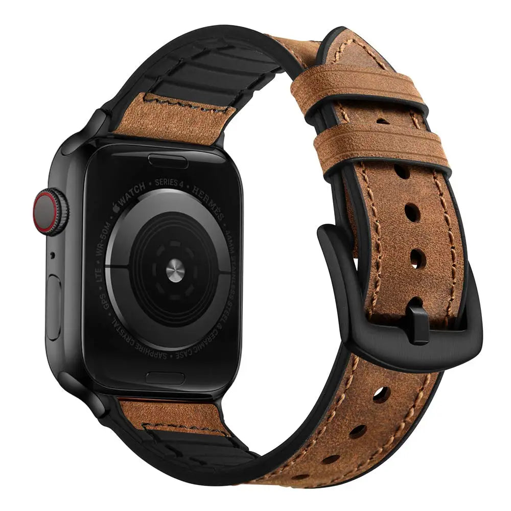 Hybrid Leather & Silicone Strap for Apple Watch – Stylish, Durable & Sweatproof