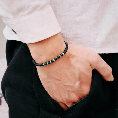 Men’s Natural Stone Beaded Bracelet – 4mm Onyx, Tiger Eye, and Bohemian Style Wristband