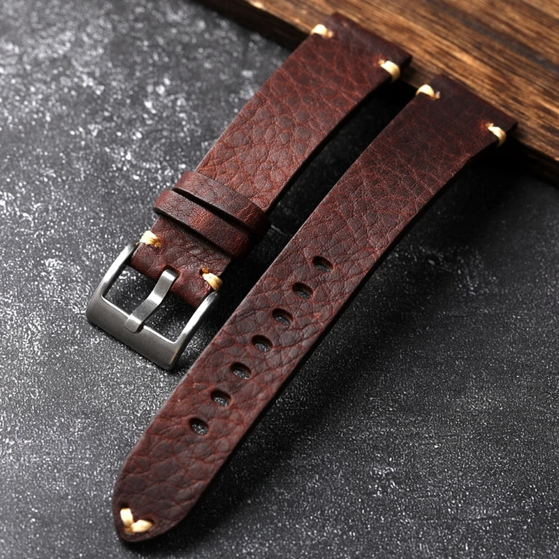 Handmade Genuine Leather Watchband in Vintage Old Brown & Black | Soft Men's Bracelet in 18-22MM | Premium First Layer Cowhide