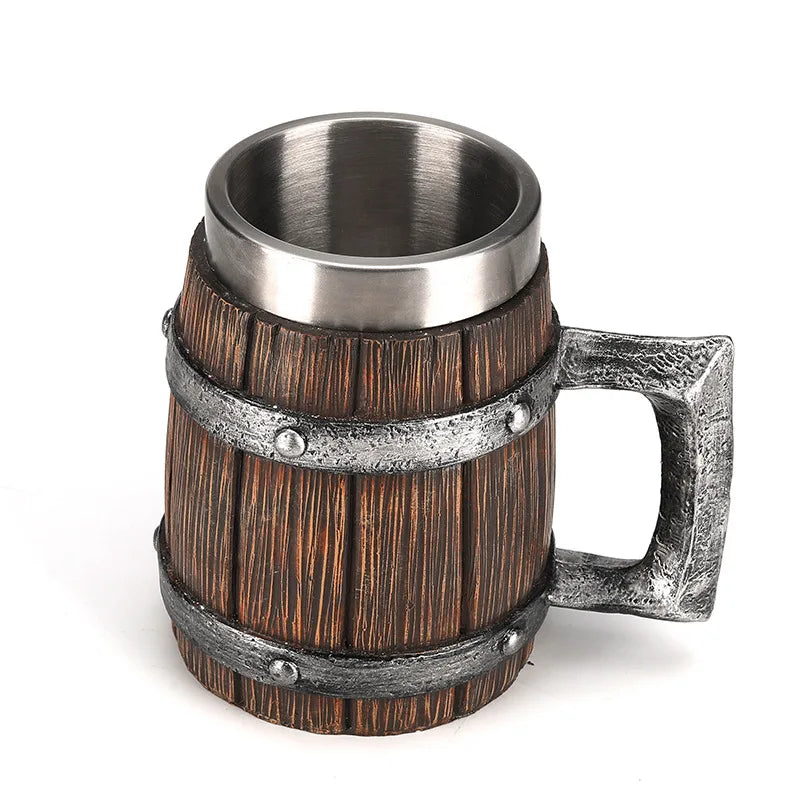 MGS Premium Wooden Barrel Beer Mug: Large-Capacity Stainless Steel Design