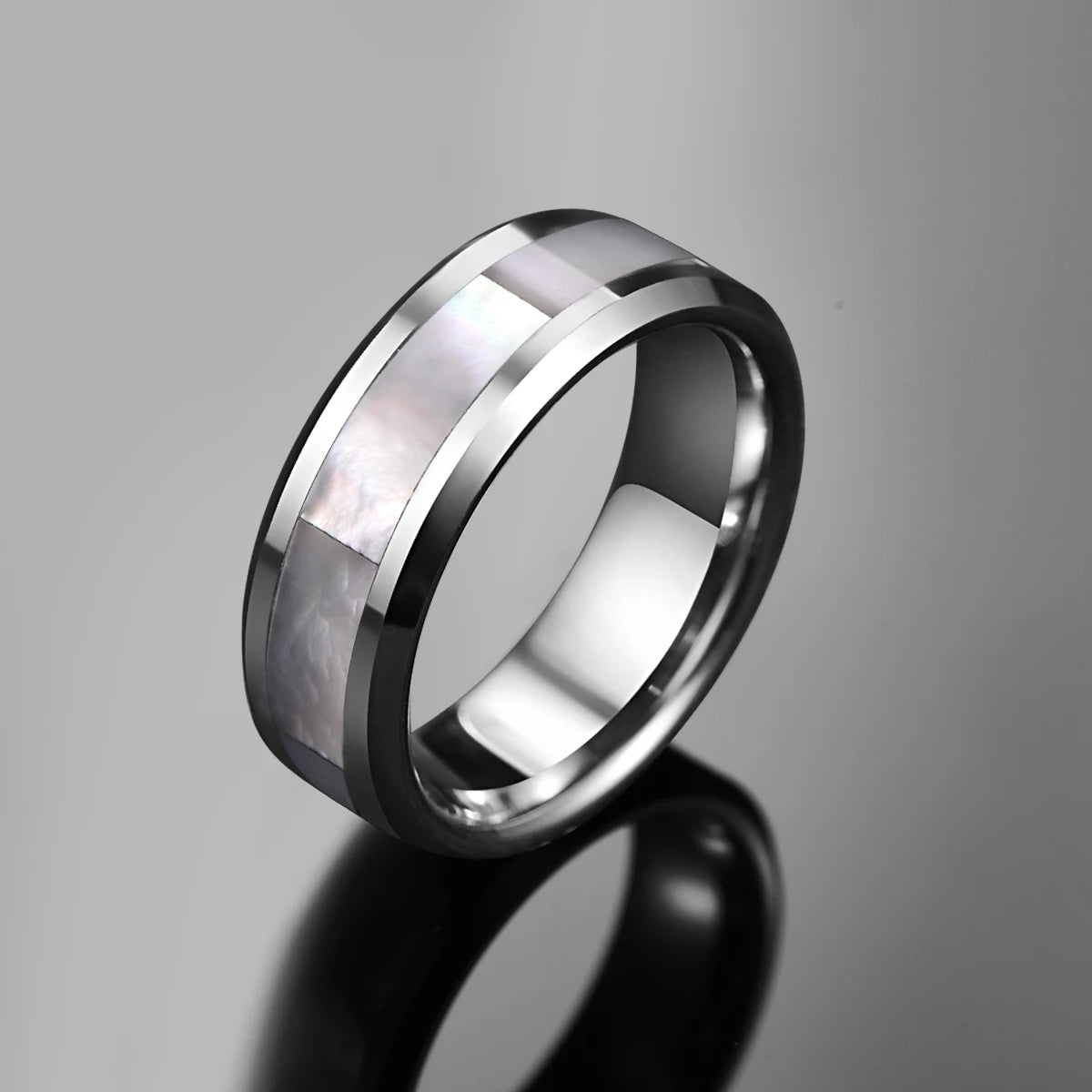 8mm Tungsten Carbide Inlay White Mother-of-pearl Ring - Man Gifts Shop