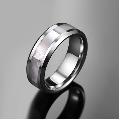 8mm Tungsten Carbide Inlay White Mother-of-pearl Ring - Man Gifts Shop