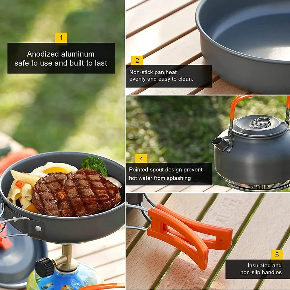 Camping Cookware Set Aluminum Portable Outdoor Tableware Cookset Kit - Man Gifts Shop