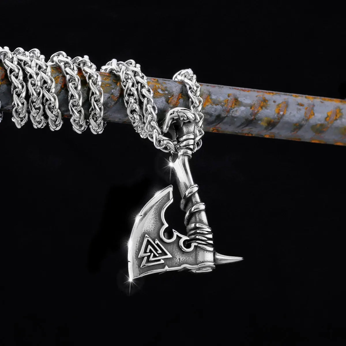 Forge Your Bold Viking Style with Stainless Steel Viking Axe Necklace - Valknut Pendant for Men - Man Gifts Shop